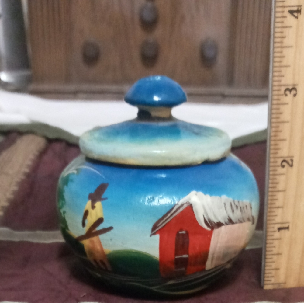 Vintage Haitian hand painted wood BOWL